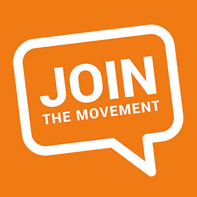 Sprechblase wo Join The Movement draufgeschrieben ist