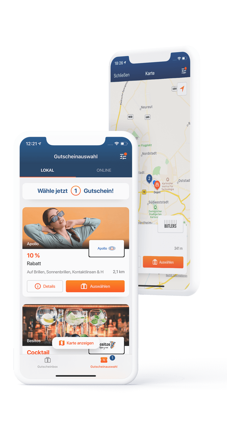 App Dummy, Gutscheinansicht und Karte